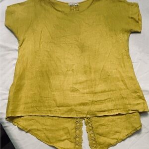 Asymmetrical 100% Linen, MADE IN ITALY, Yellow Cap Sleeve Top , Sz M